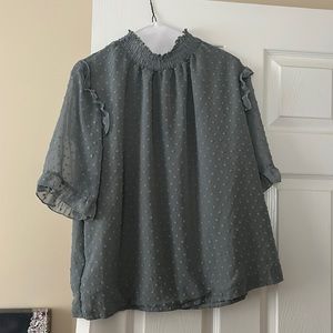 NWT Swiss dots C+D+M sea foam green mock neck short sleeve blouse size XL